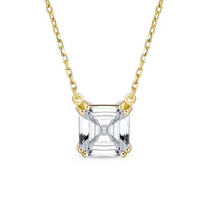 Classic Bridal Necklace 2 CTW Solitaire Square CZ Asscher Cut Pendant Sterling Silver