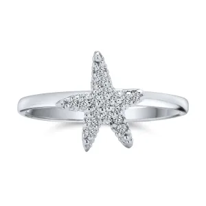 Cocktail Statement Ring: Pave CZ Starfish on Sterling Silver Nautical Beach Style