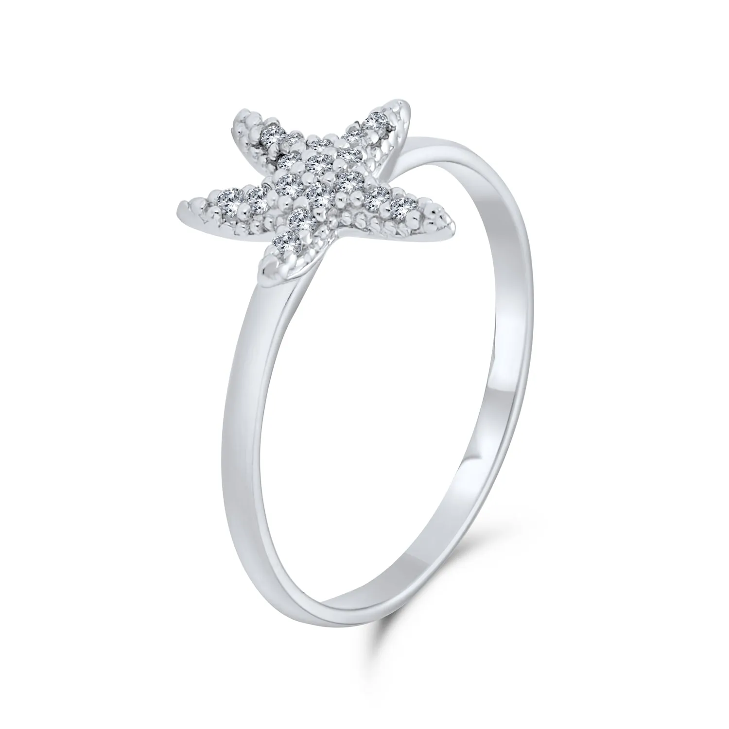 Cocktail Statement Ring: Pave CZ Starfish on Sterling Silver Nautical Beach Style