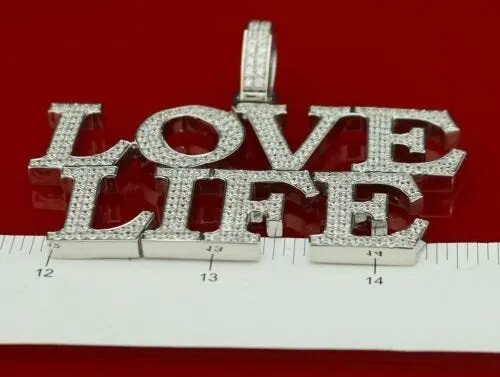 Create your Custom Design like LOVE LIFE in White 2.50 inch  925 Sterling Charming Pendant with  Cubic Zirconia Custom