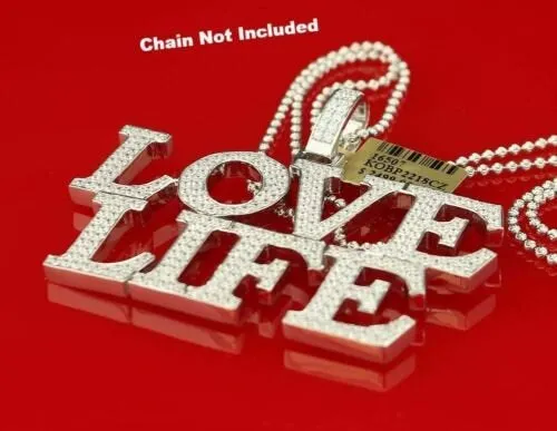 Create your Custom Design like LOVE LIFE in White 2.50 inch  925 Sterling Charming Pendant with  Cubic Zirconia Custom