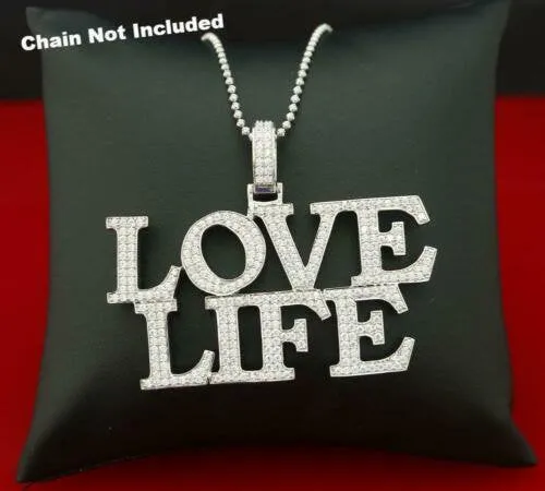 Create your Custom Design like LOVE LIFE in White 2.50 inch  925 Sterling Charming Pendant with  Cubic Zirconia Custom