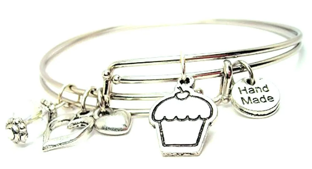 Cupcake With Little Cherry Expandable Bangle Bracelet Set