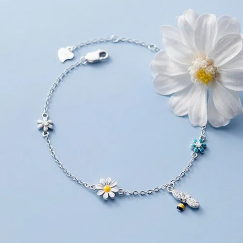 Daisy Flower Charm Bracelet For Women Girls Elegant Sweet