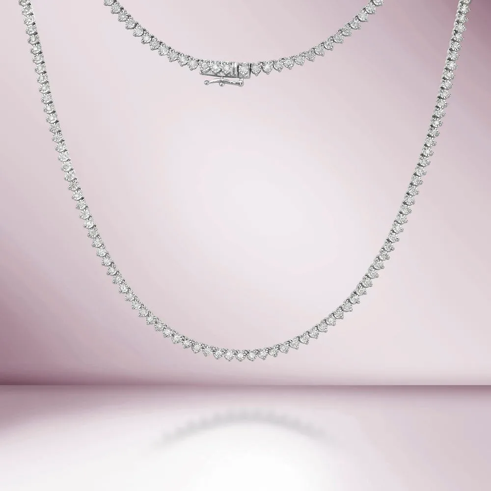 Diamond Tennis Necklace (2.10 ct.) 3-Prongs Illusion Setting in 14K Gold