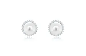 Earrings 14kt Gold Pearls & Surrounding Diamonds Studs