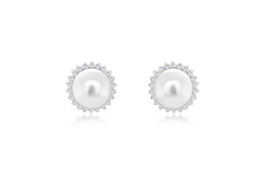 Earrings 14kt Gold Pearls & Surrounding Diamonds Studs