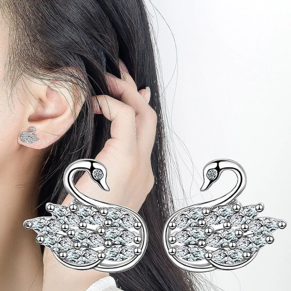 Electroplated Silver Swan Earrings