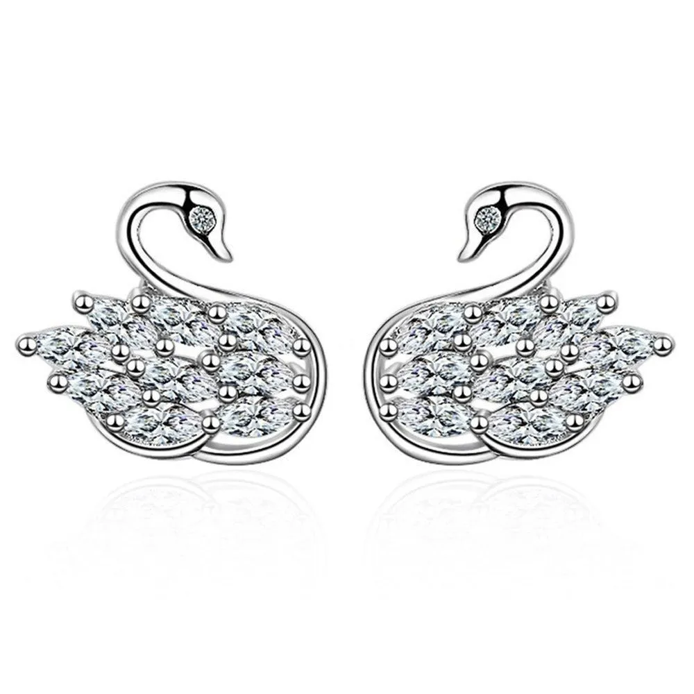 Electroplated Silver Swan Earrings