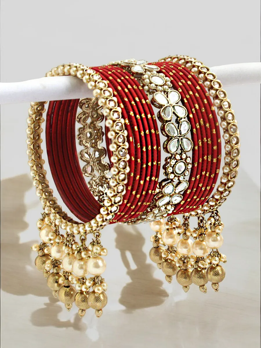 Elegant Kundan Pearl Beaded Bangles Set, Indian Wedding Jewelry, Kundan Jewelry, Pearl Bangle Set, Pakistani Bangle Stack