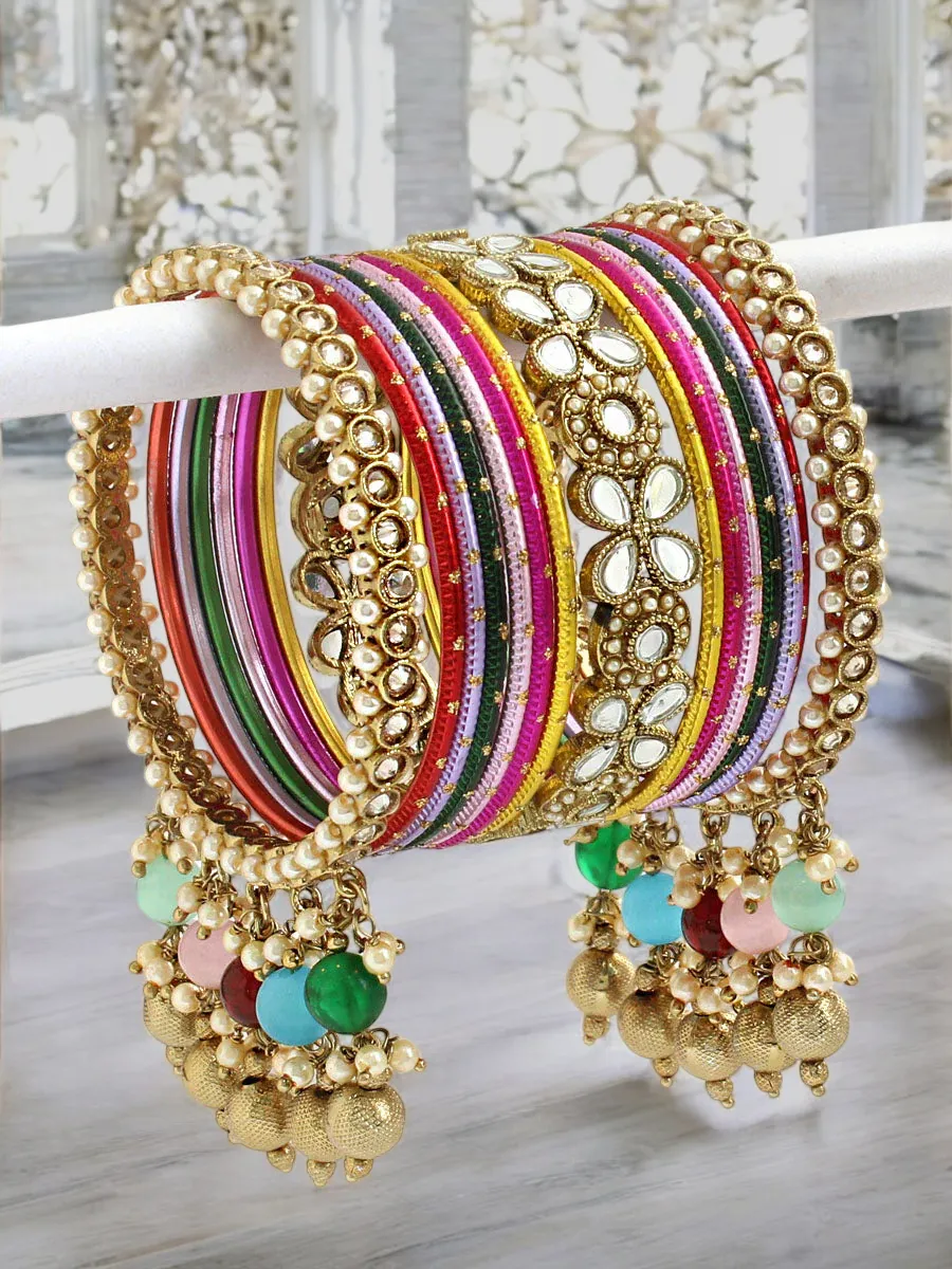 Elegant Kundan Pearl Beaded Bangles Set, Indian Wedding Jewelry, Kundan Jewelry, Pearl Bangle Set, Pakistani Bangle Stack