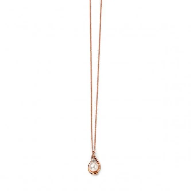 Elements 9ct Rose Gold Drop Diamond And Pearl Pendant GP2021W