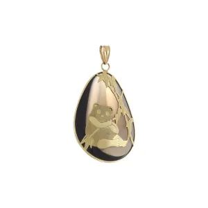 Estate 14KT Yellow Gold Tear Drop Smokey Quartz Panda Pendant