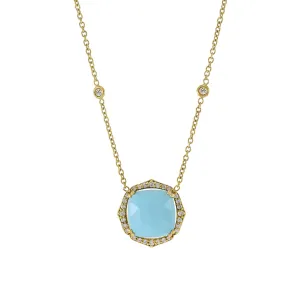 Estate 18KT Yellow Gold Signed Penny Pruelle Turquoise And Diamond Necklace