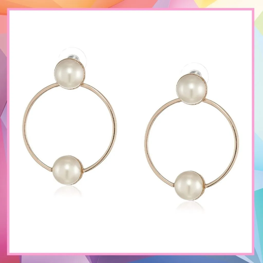 Estele Gold Plated Bold Ring Pearl studded Earrings for women