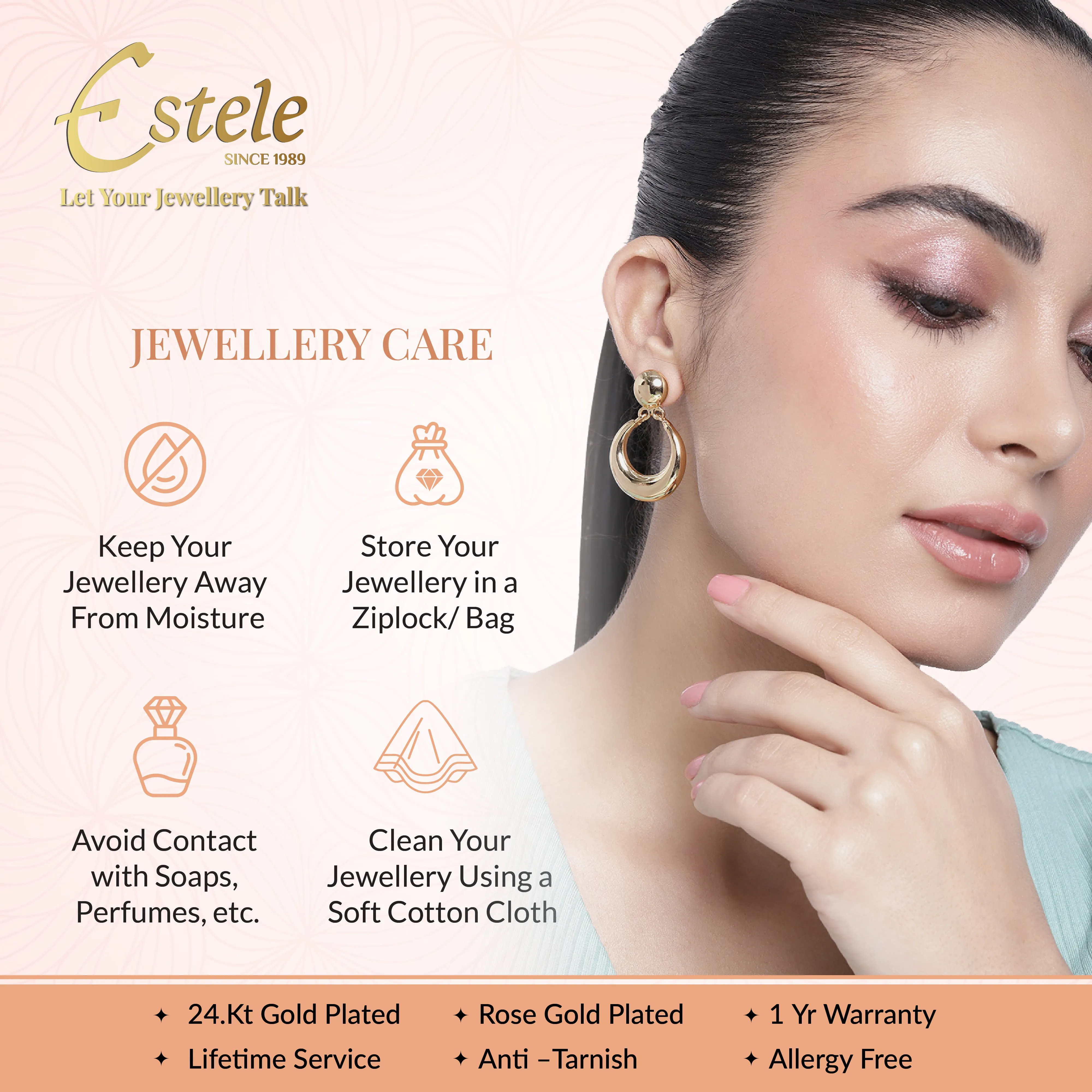 Estele Gold Plated Bold Ring Pearl studded Earrings for women