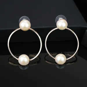 Estele Gold Plated Bold Ring Pearl studded Earrings for women