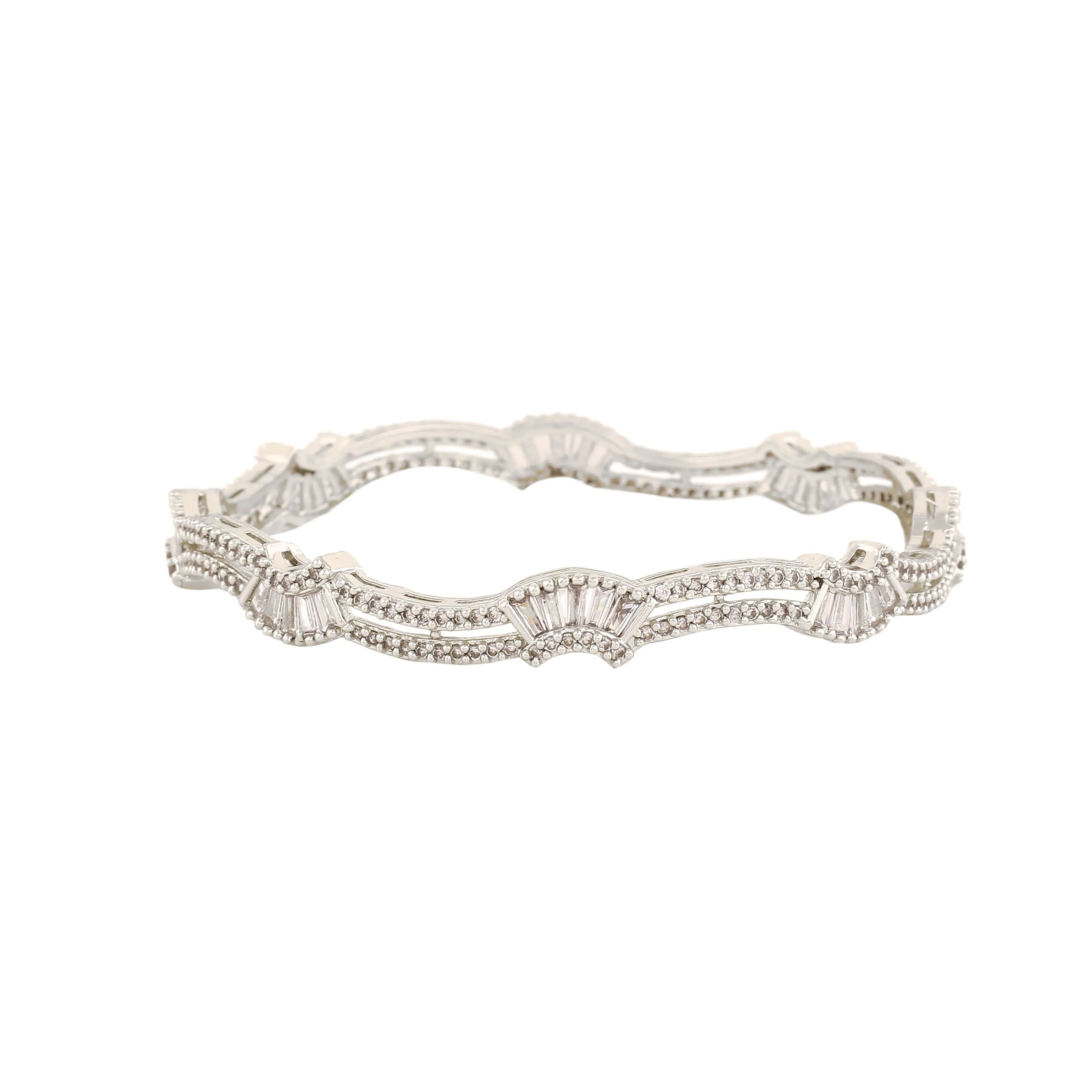 Estele Rhodium Plated Stunning White American Diamond Bangles |Available Sizes in 2:6 & 2:8| Classic Design with Modern Elegance for Women