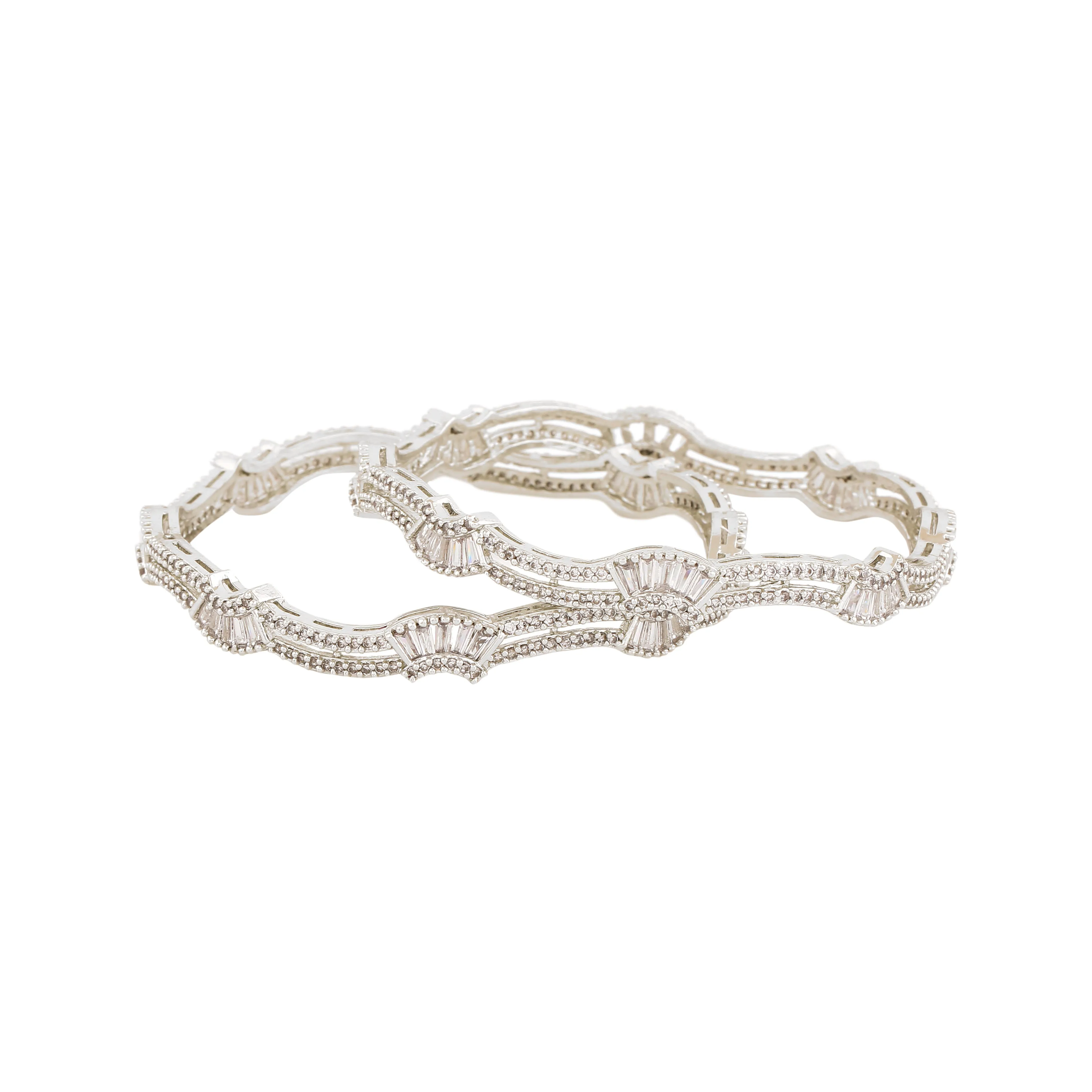 Estele Rhodium Plated Stunning White American Diamond Bangles |Available Sizes in 2:6 & 2:8| Classic Design with Modern Elegance for Women