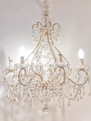 Exquisite antique white teardrop chandelier - 6 lights, 33½ x 21¾"