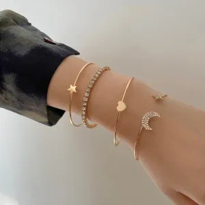 Fashion Bohemian Gold Star Moon Bracelet Open Bracelet Set For Women Punk Boho Beach Bangle Jewelry Gift