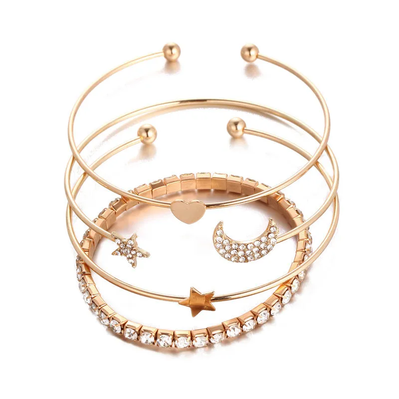 Fashion Bohemian Gold Star Moon Bracelet Open Bracelet Set For Women Punk Boho Beach Bangle Jewelry Gift