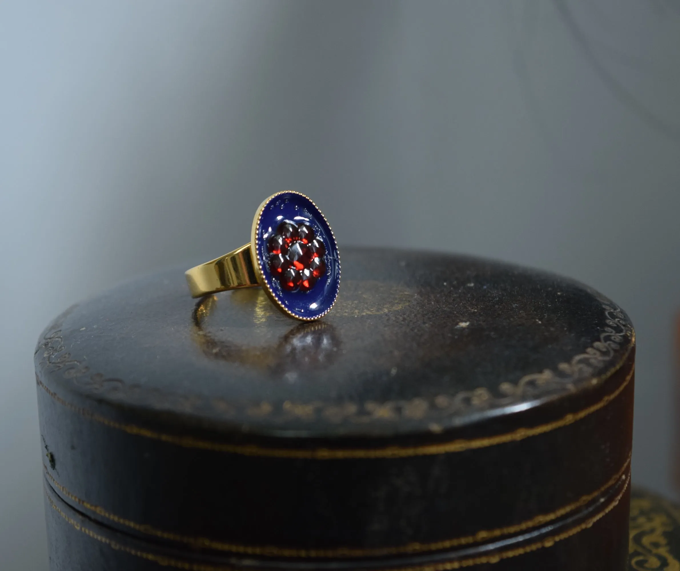 Faux "Enamel" ring with Red Flower