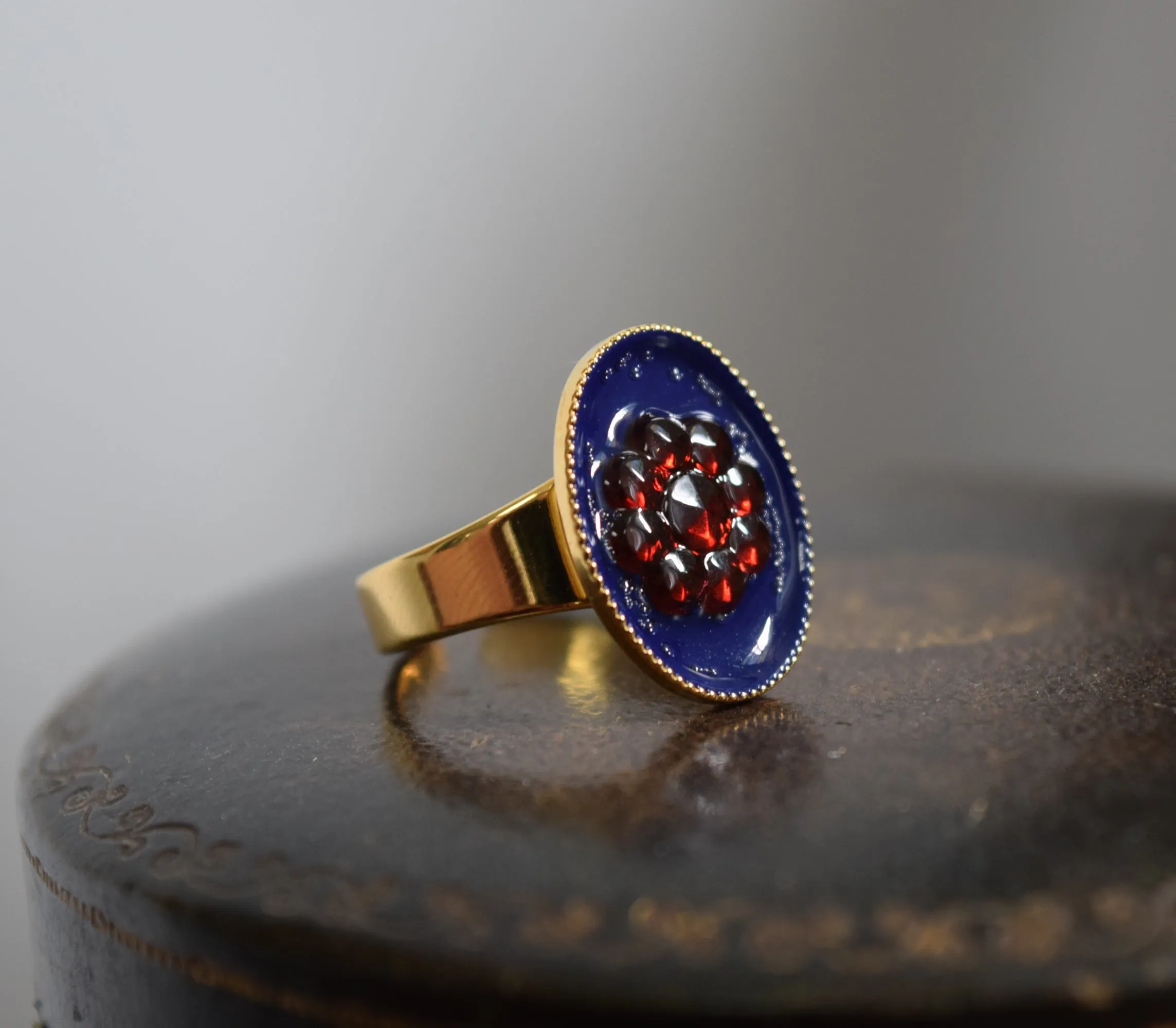 Faux "Enamel" ring with Red Flower