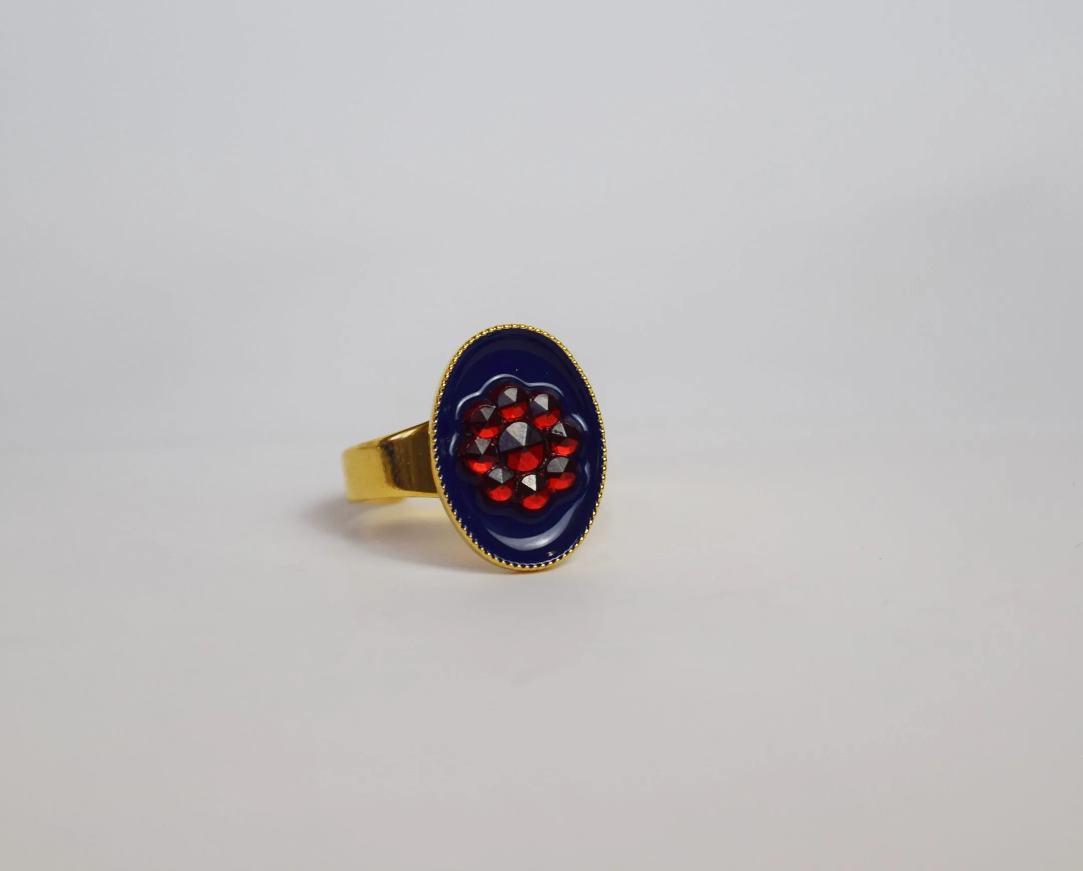 Faux "Enamel" ring with Red Flower