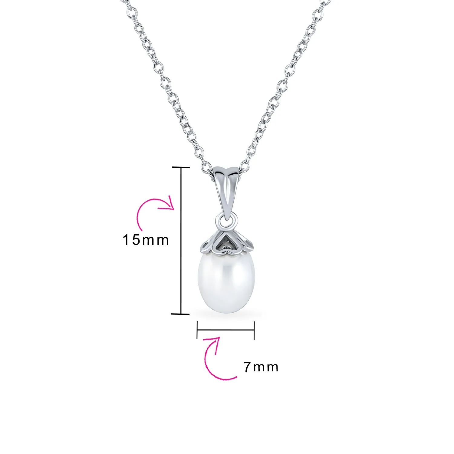 Feminine Romantic Hearts 9MM Pearl Pendant Necklace in Sterling Silver