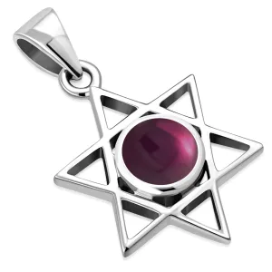 Garnet Star of David Silver Pendant