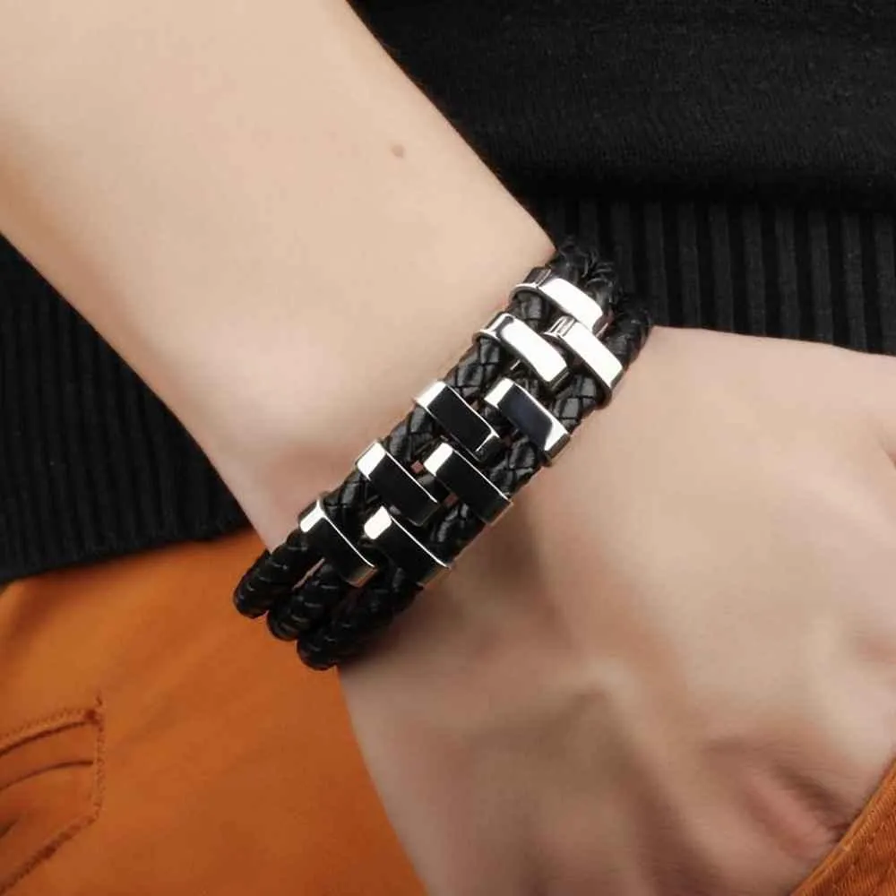 Genuine Cowhide Chain Stainless Steel Bracelets and Bangles for Men - Classic Chain Design Bracelets for Stylish Men