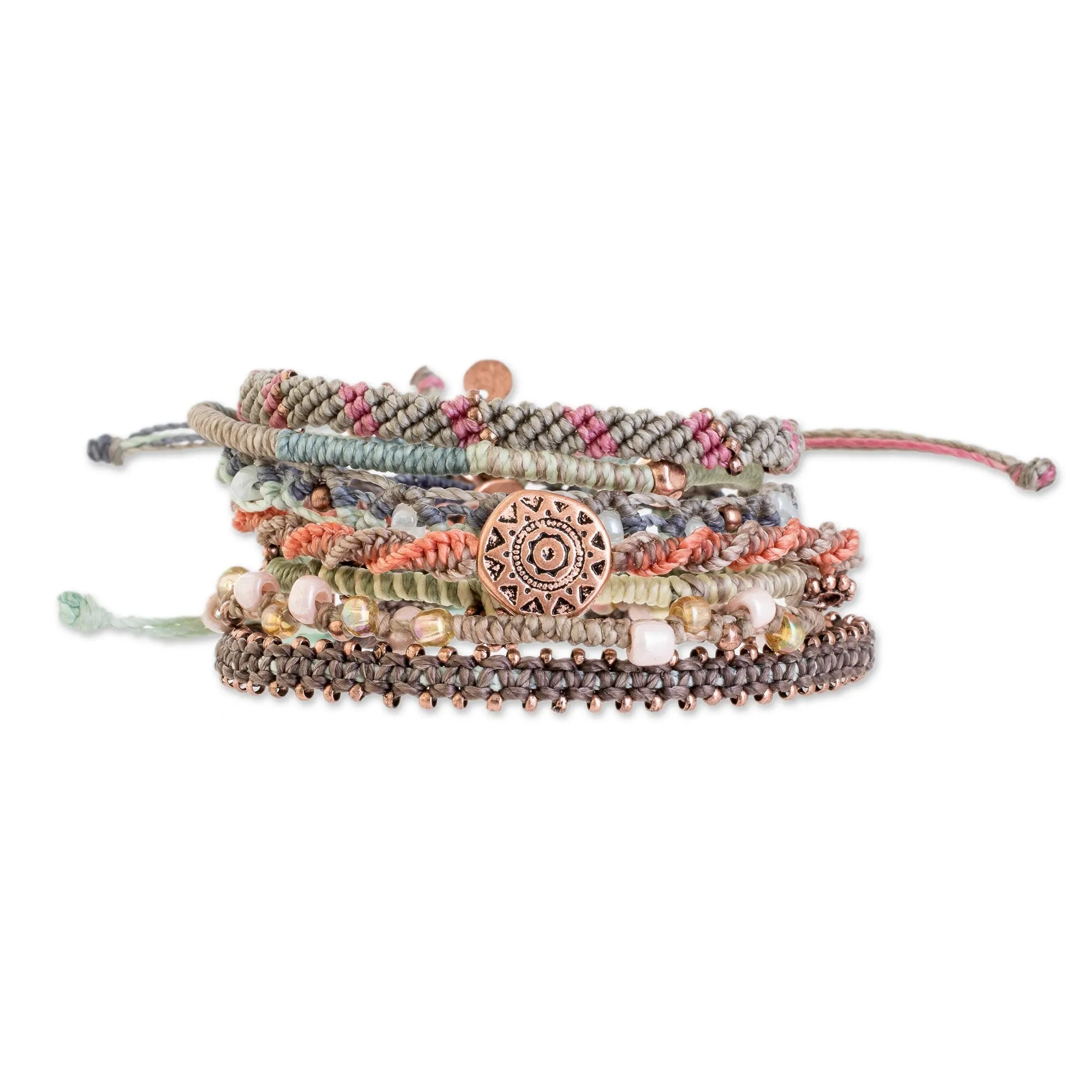 Glass Beaded Macrame Bracelets from Guatemala (Set of 7) - Boho Histories | NOVICA