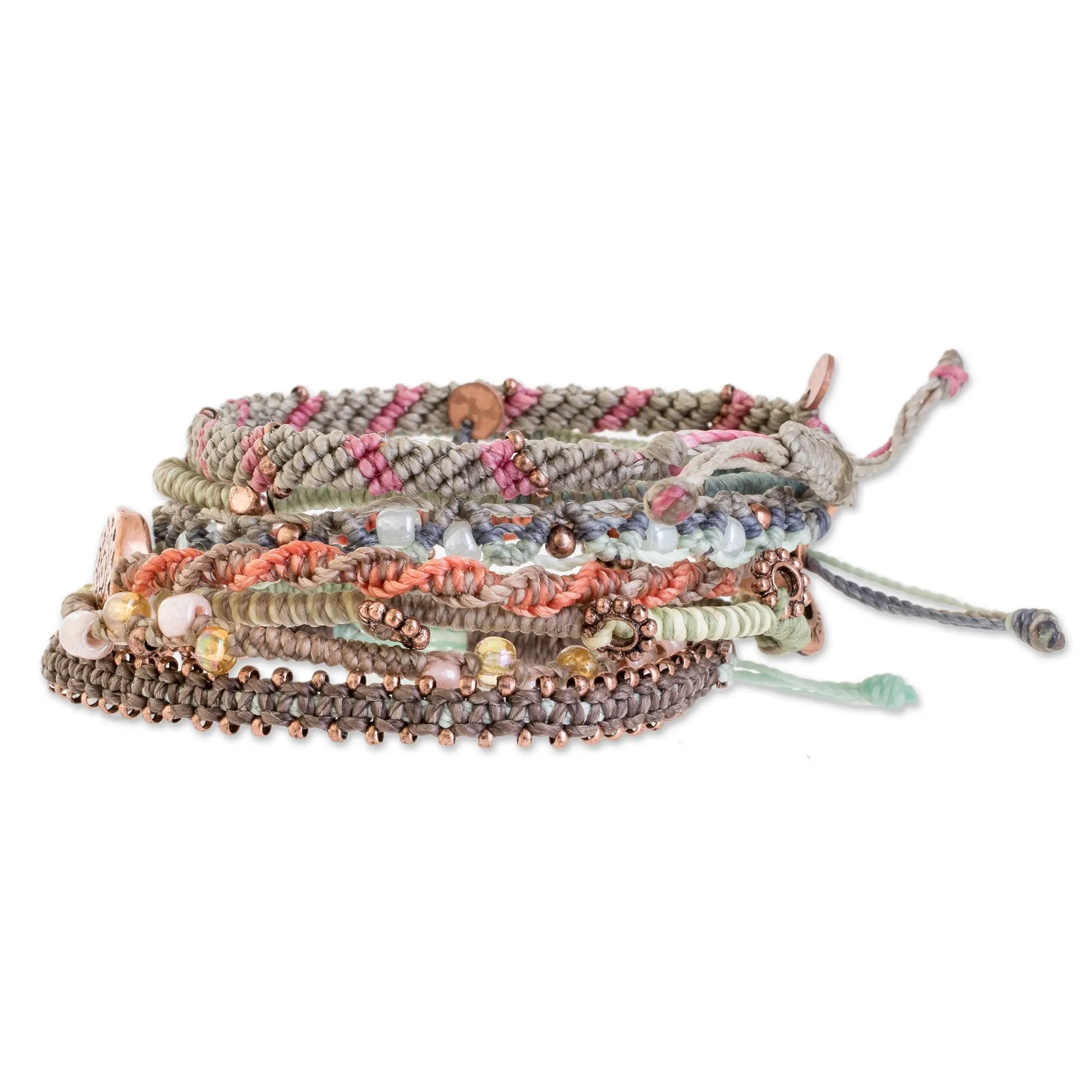 Glass Beaded Macrame Bracelets from Guatemala (Set of 7) - Boho Histories | NOVICA