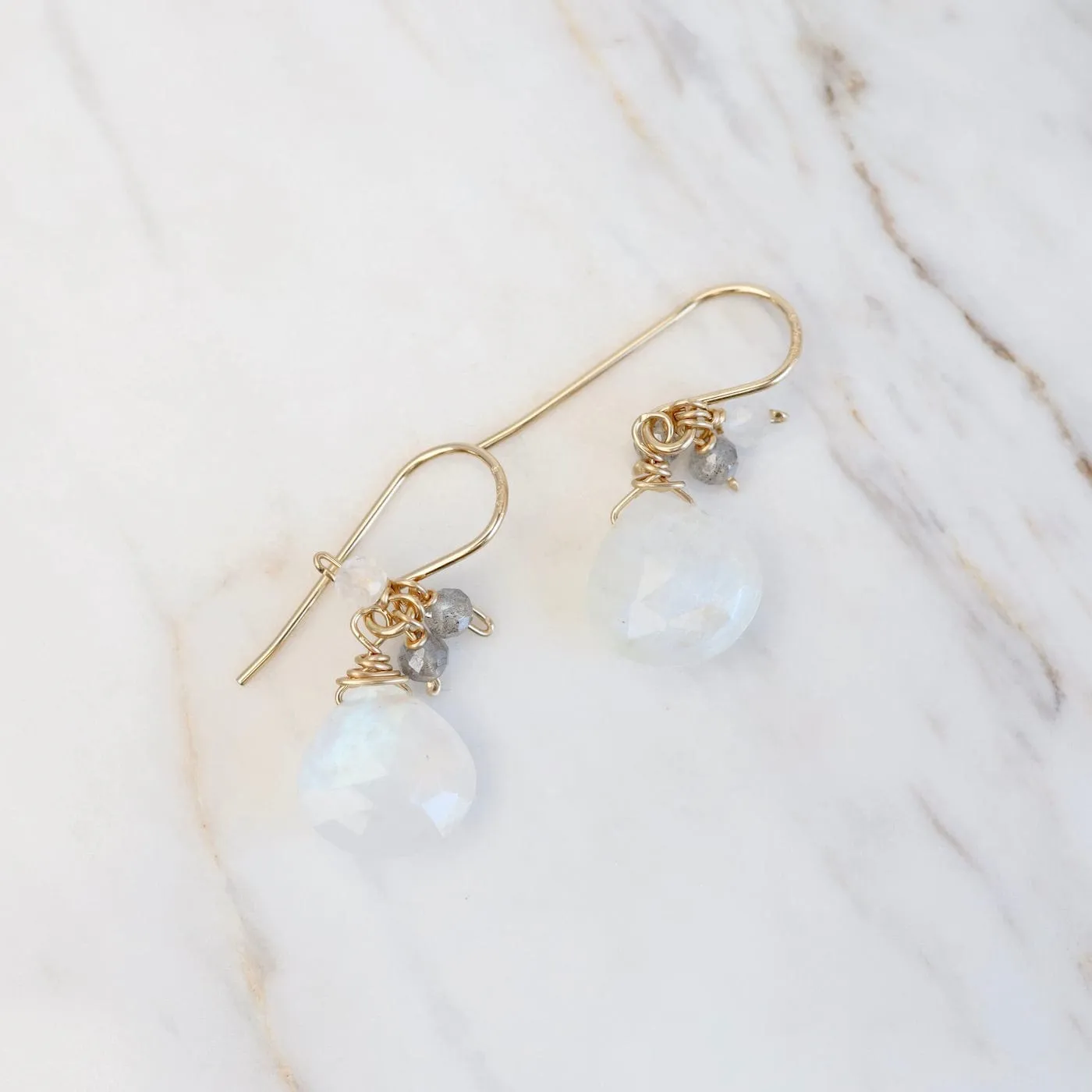 Gold Filled Rondelle Cluster with Rainbow Moonstone Earring