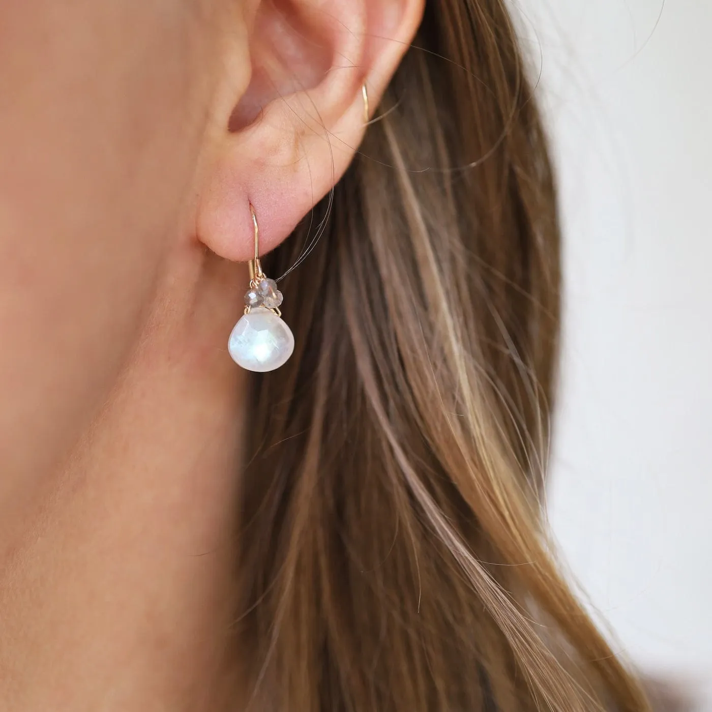 Gold Filled Rondelle Cluster with Rainbow Moonstone Earring