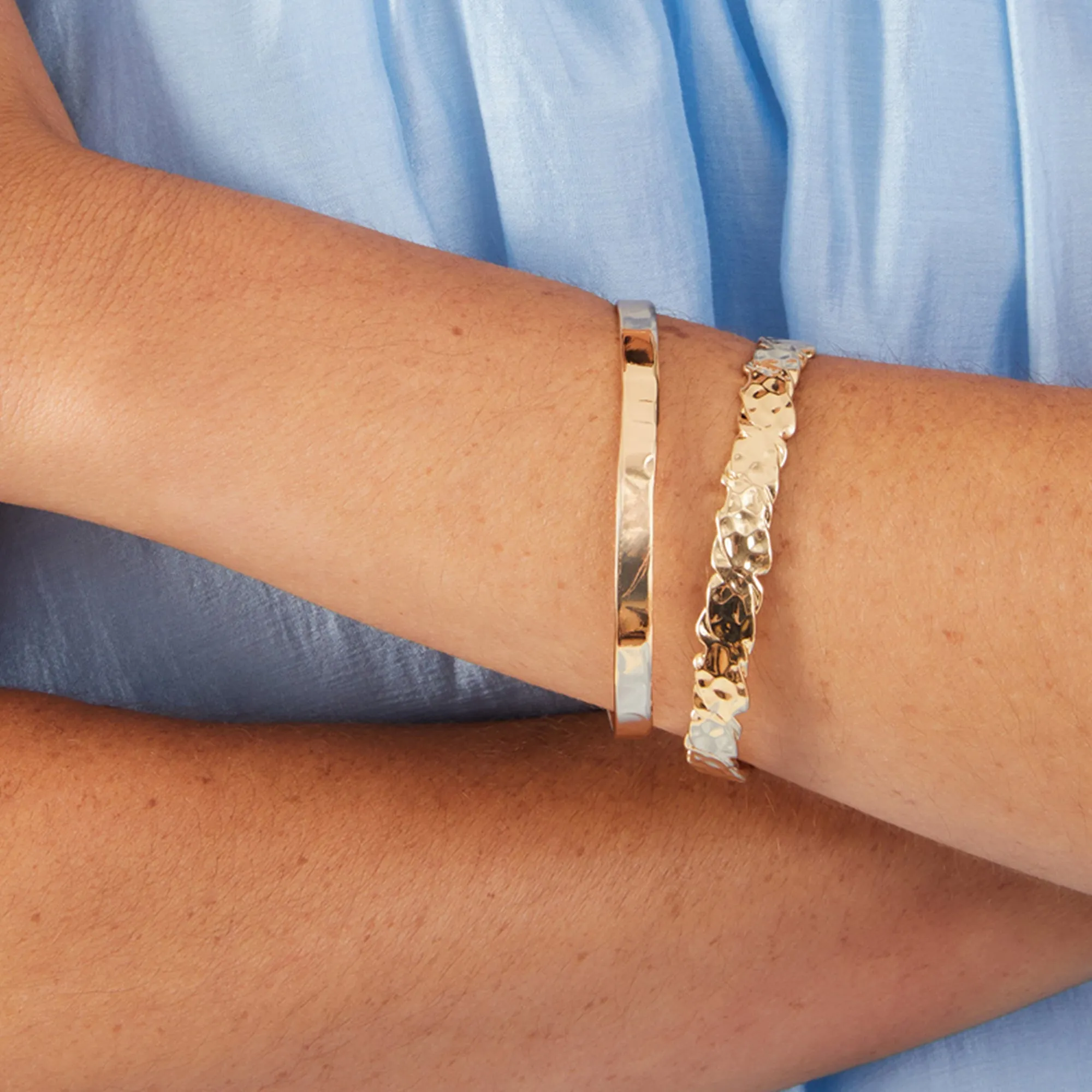 Gold Hammered Cuff Bracelets Set Of 2