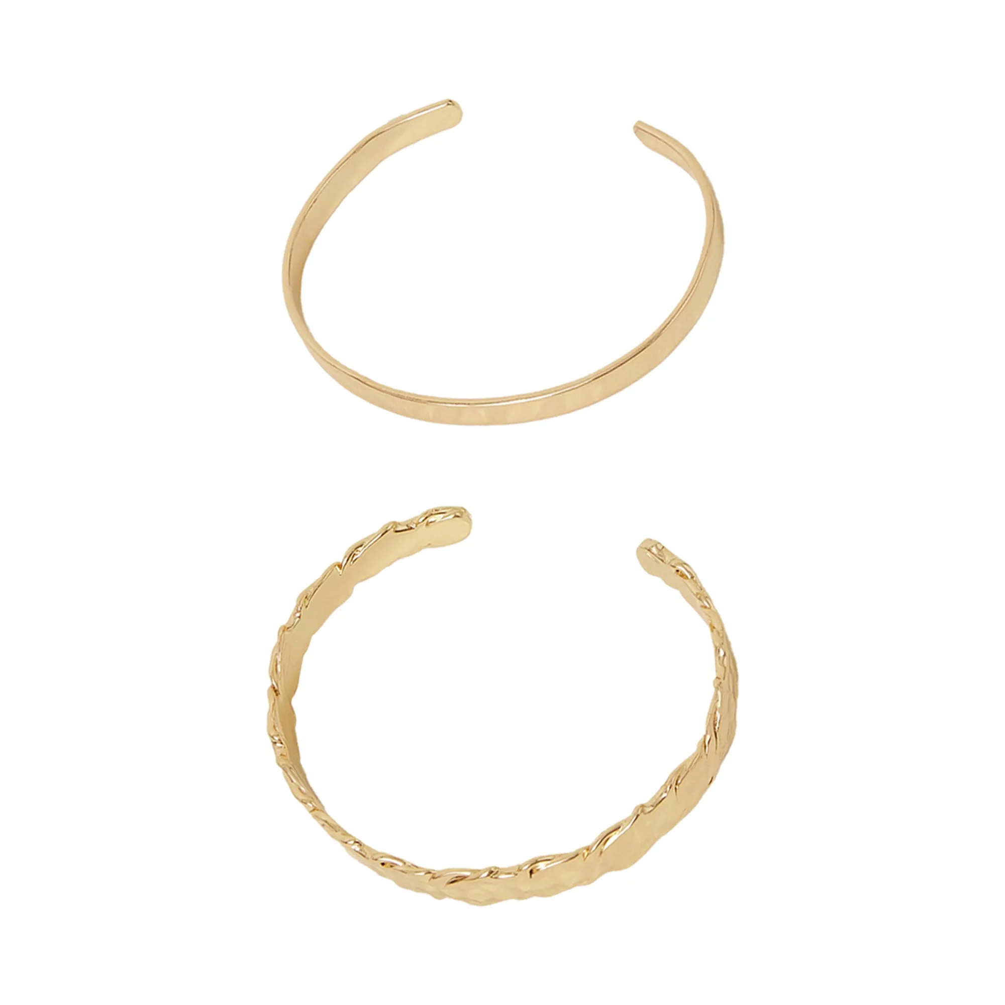 Gold Hammered Cuff Bracelets Set Of 2