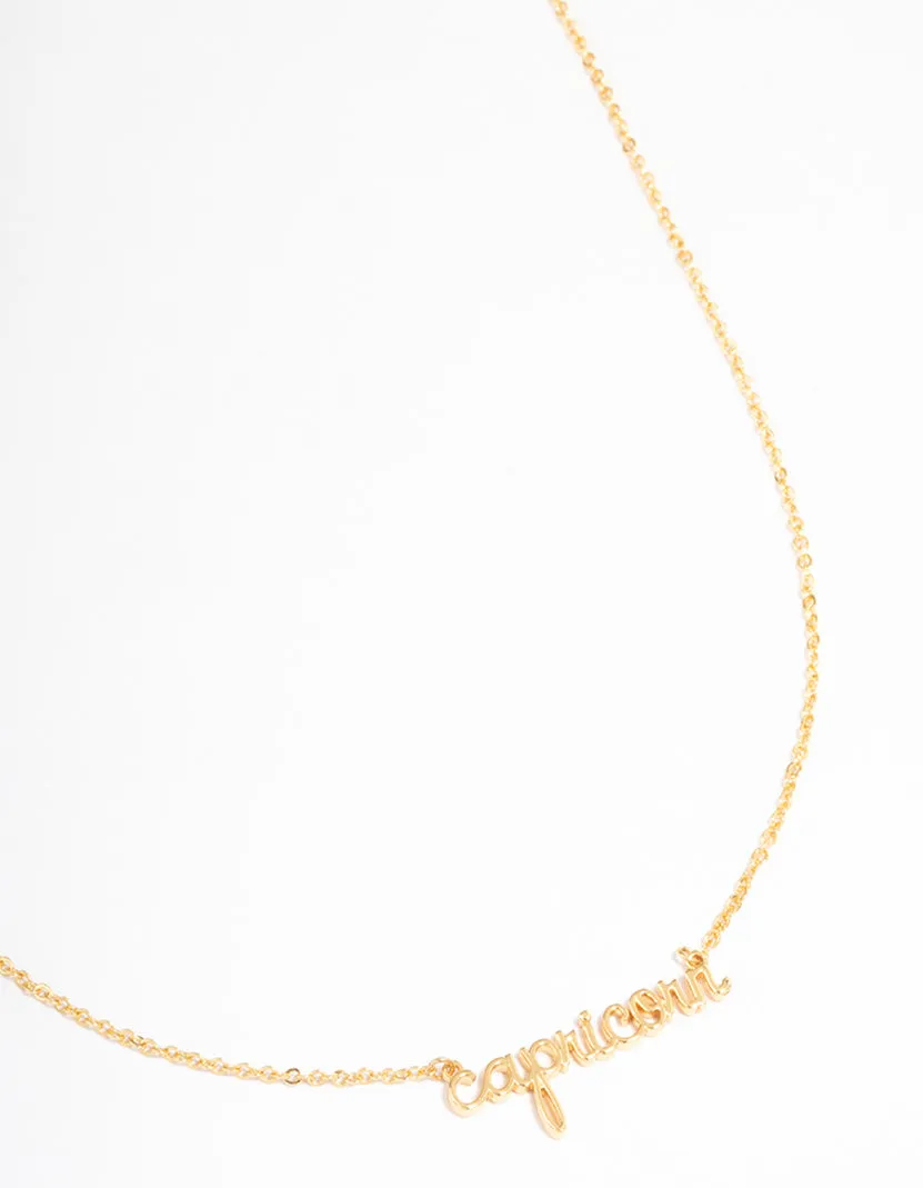 Gold Plated Capricorn Script Pendant Necklace