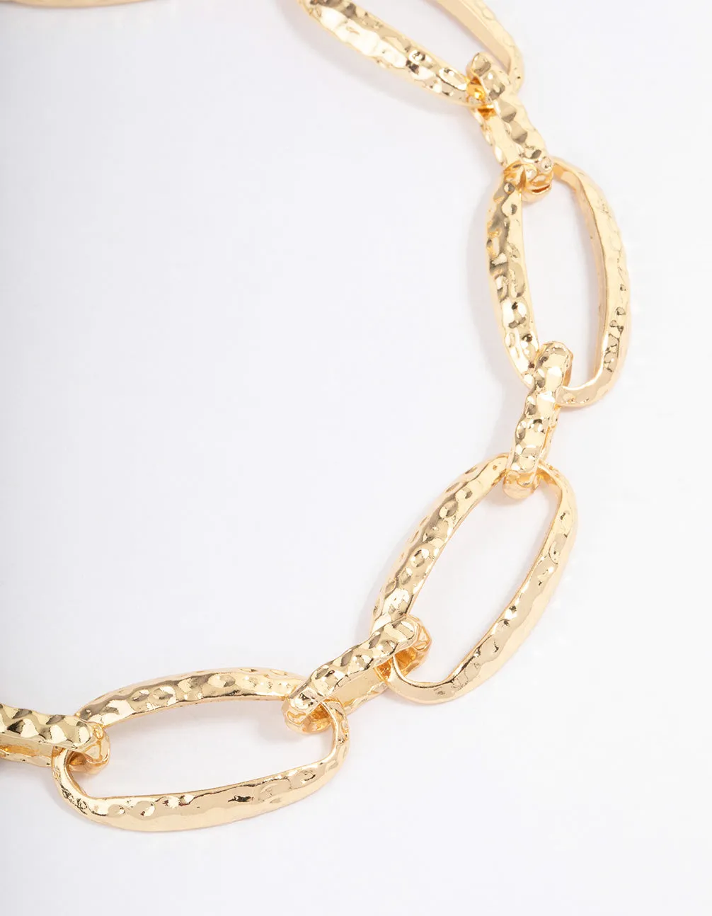 Gold Plated Large Hammered Oval Link Necklace