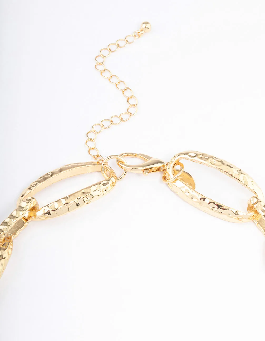 Gold Plated Large Hammered Oval Link Necklace