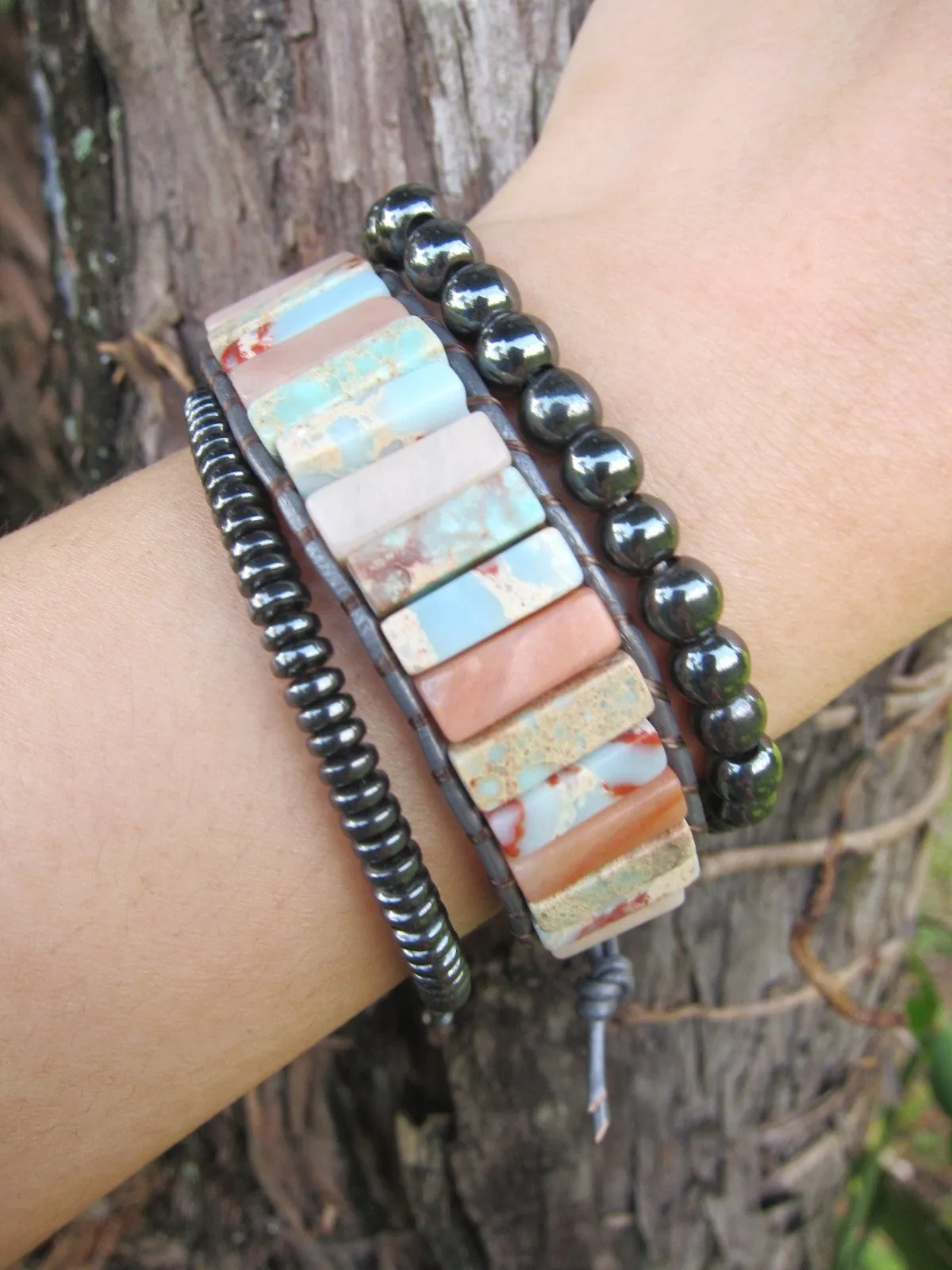 Gorgeous Sweet Pea Bohemian Jasper Wrap Bracelet