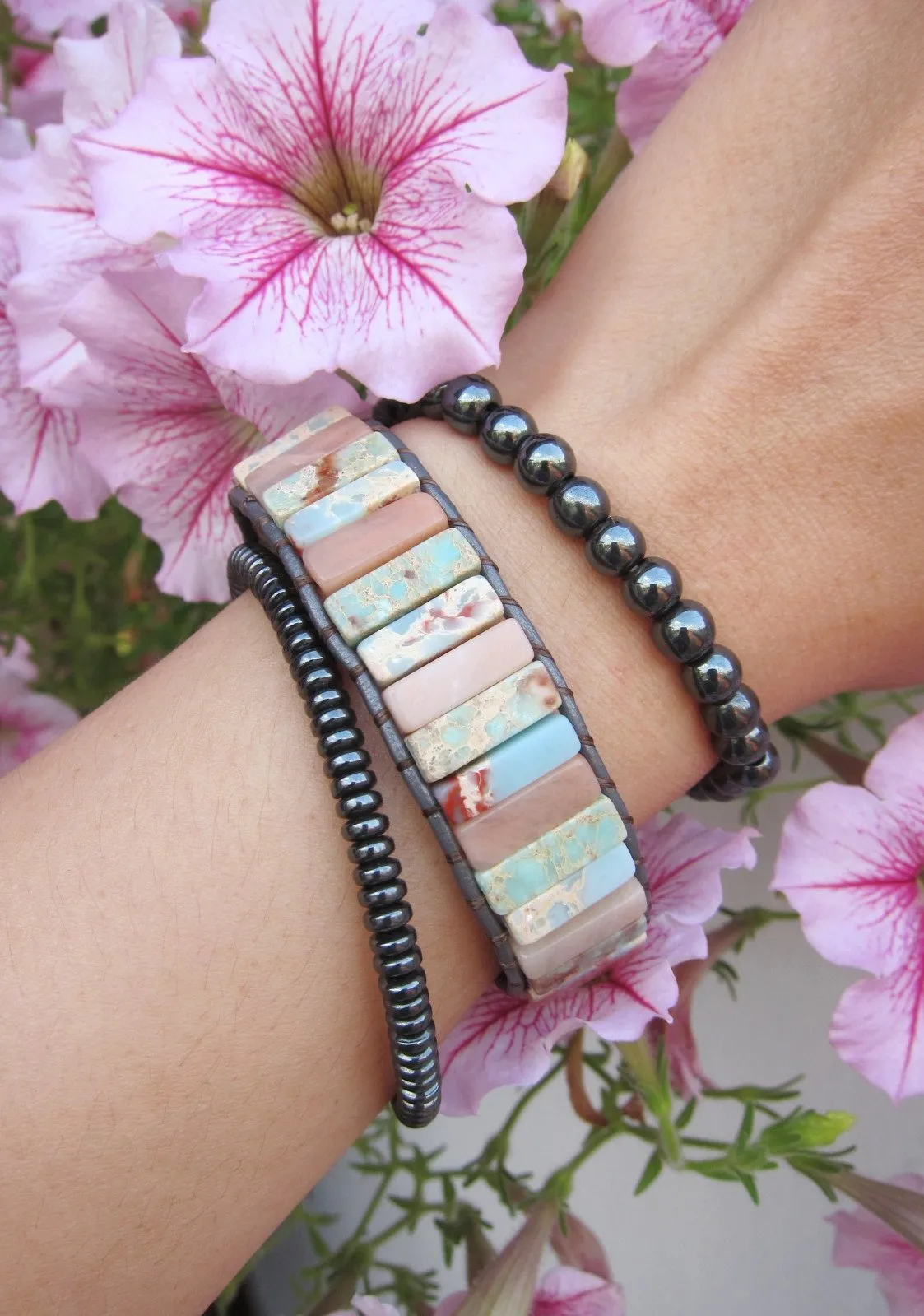 Gorgeous Sweet Pea Bohemian Jasper Wrap Bracelet