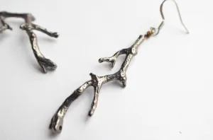 Gunmetal Twig Branch Boho Dangle Statement Earrings - Twiggy