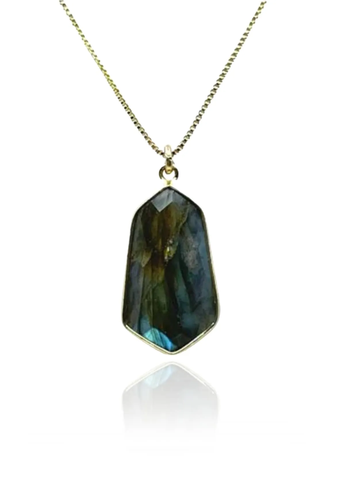 Hexagonal Stone Chain Necklace - Labradorite