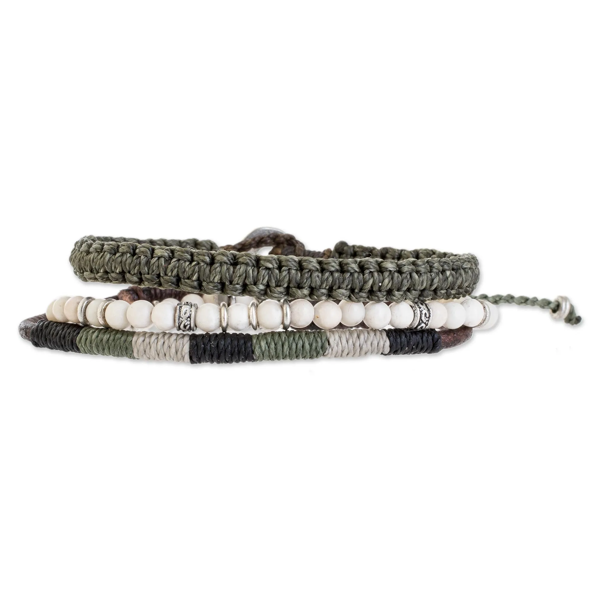 Highland Elements Neutral Tones Macrame Bracelets from Guatemala (Set of 3)