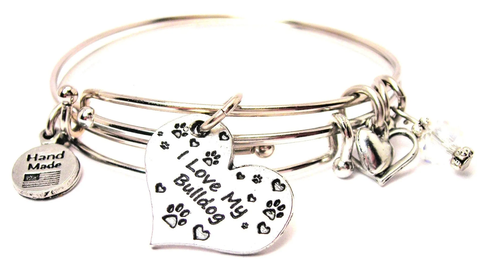 I Love My Bulldog Heart Expandable Bangle Bracelet Set