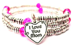 I Love You Mom Heart With Little Hearts Curly Coil Wrap Style Bangle Bracelet