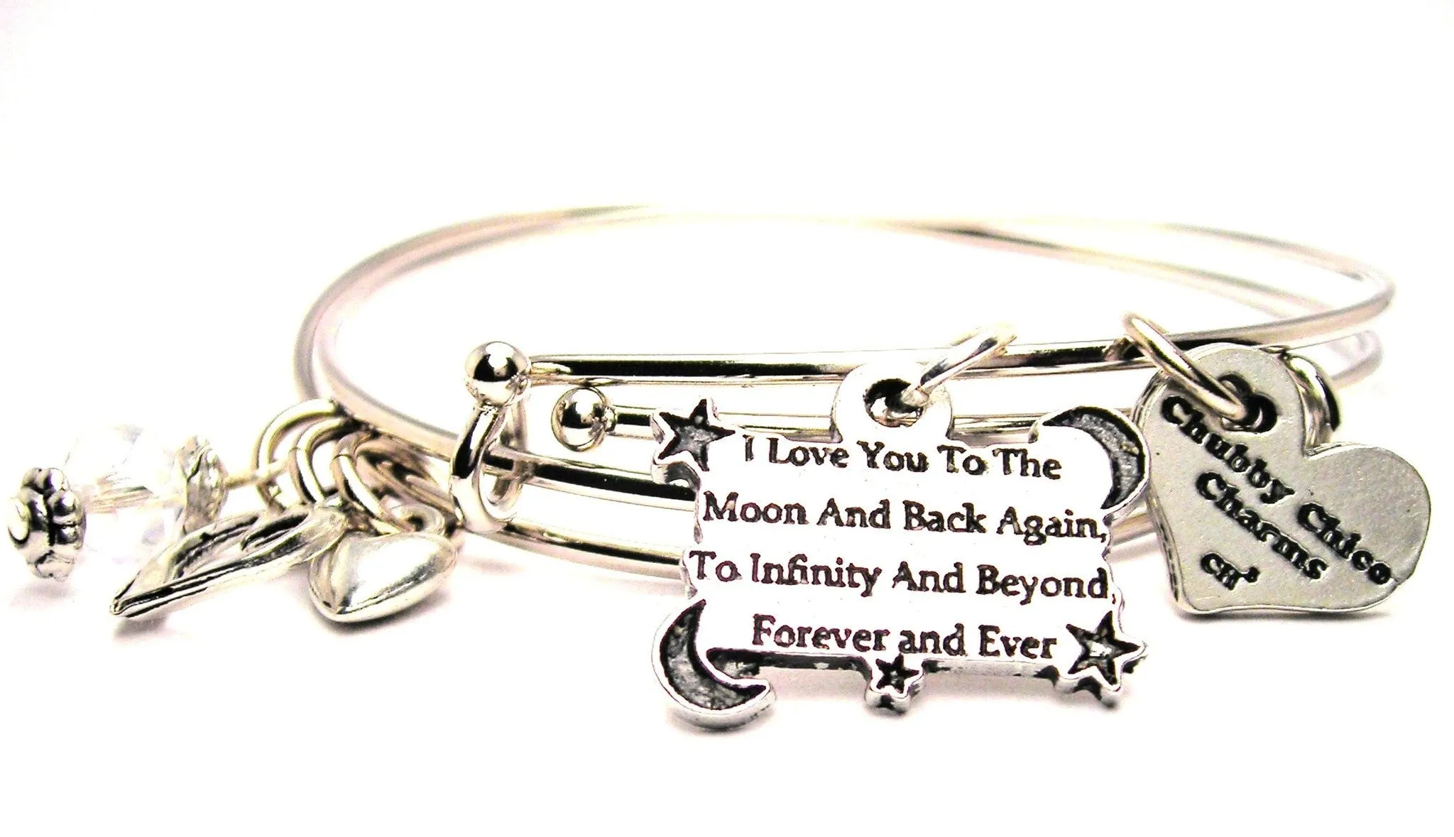 I Love You To The Moon And Back To Infinity And Beyond Forever And Ever Expandable Bangle Bracelet Set