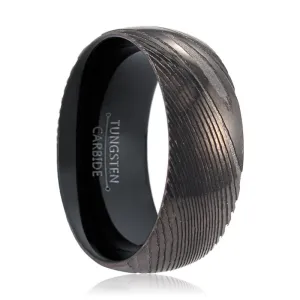 JACKAL | Black Ring, Gunmetal Damascus Steel Ring, Domed